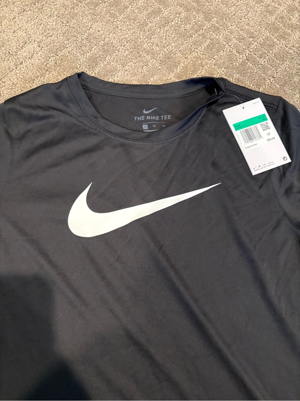 Nike Black Tee with White Swoosh Logo - NWT